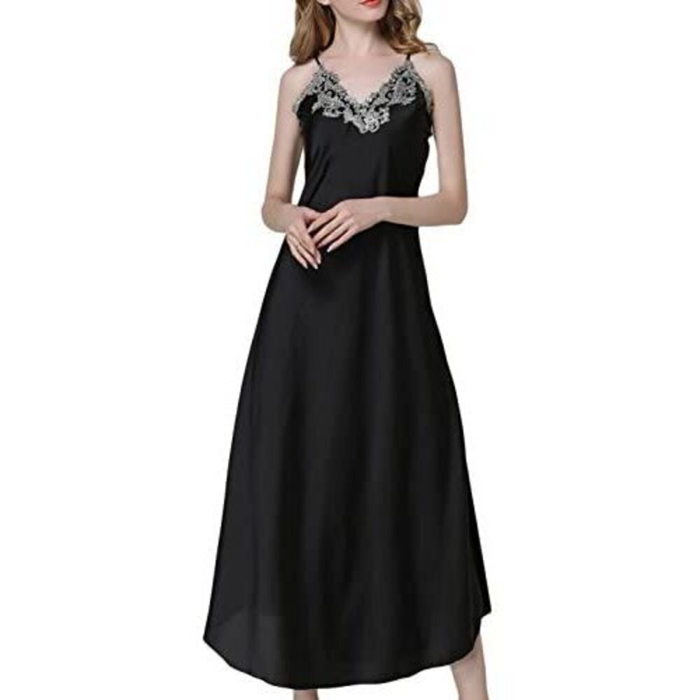 7908 2 Piece Satin Nightgowns and Robe Set Sexy Lace Silk Slip Dress Long - Picture 3 of 6
